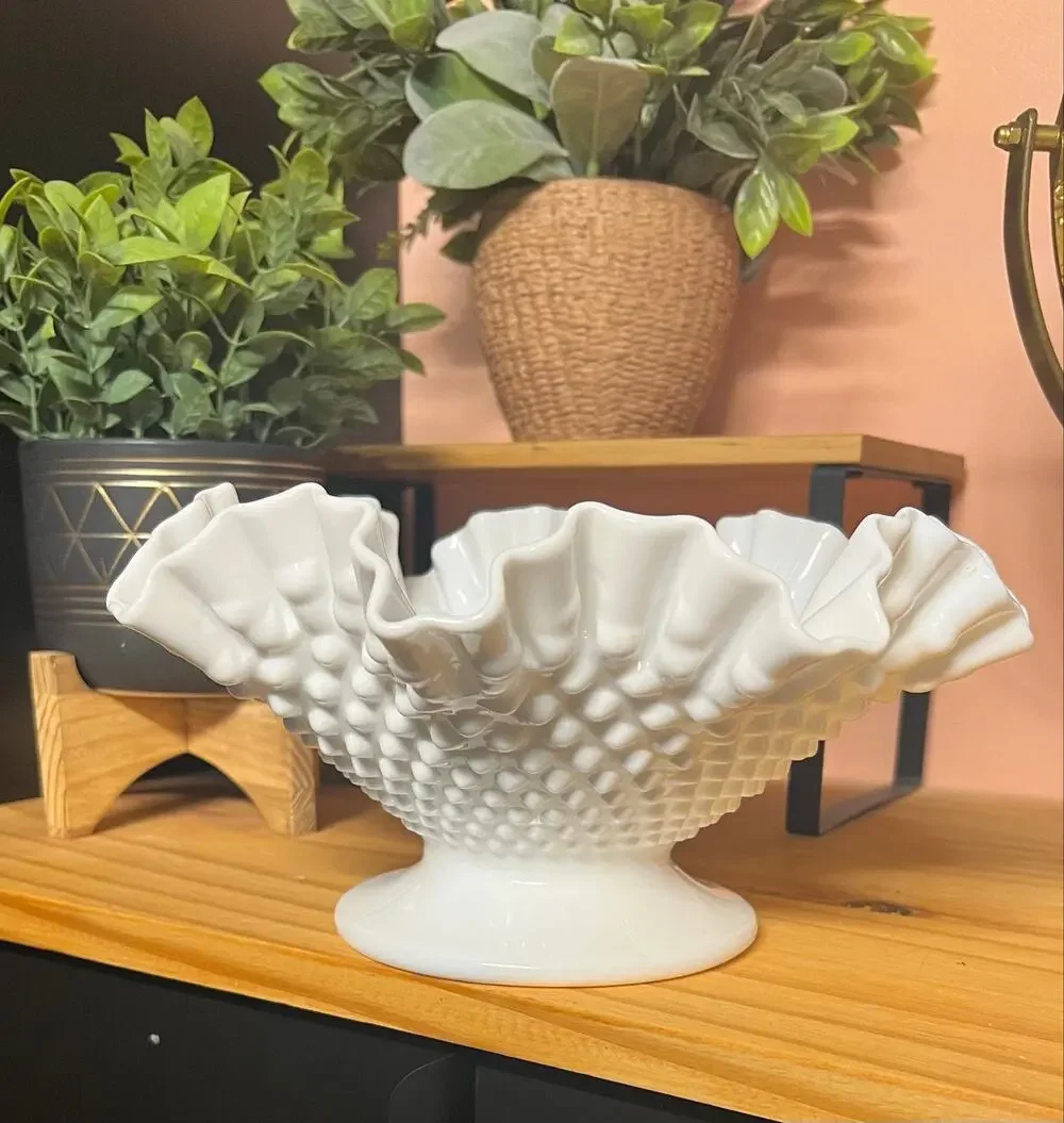 Vintage Fenton Hobnail 6” Double Crimped Top Vase